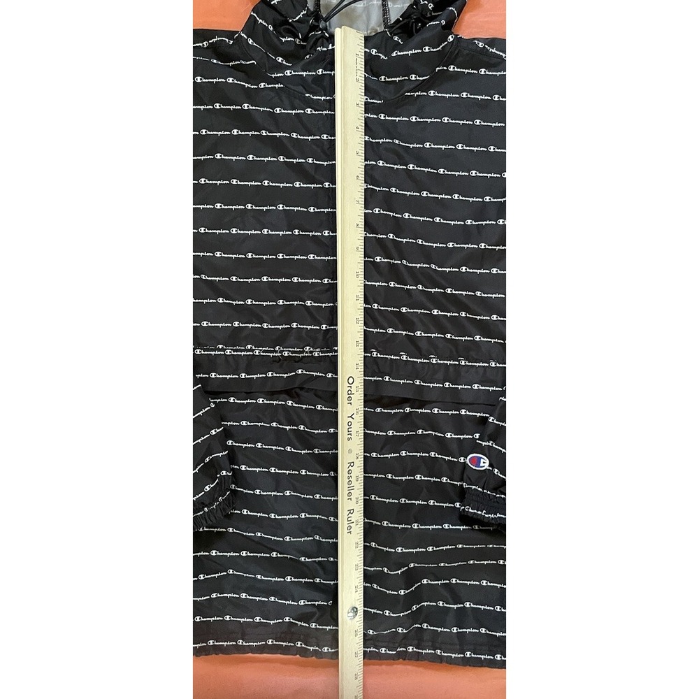 CHAMPION Windbreaker‎ Sz XL Black With All Over Print Packable Hooded Zip Pocket - Picture 3 of 7